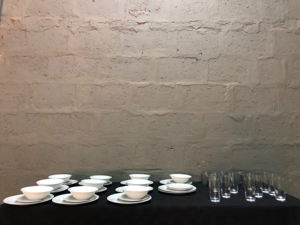 Mixed White Dinnerware & Glassware Lot — est. 49 pieces, used, light surface marks