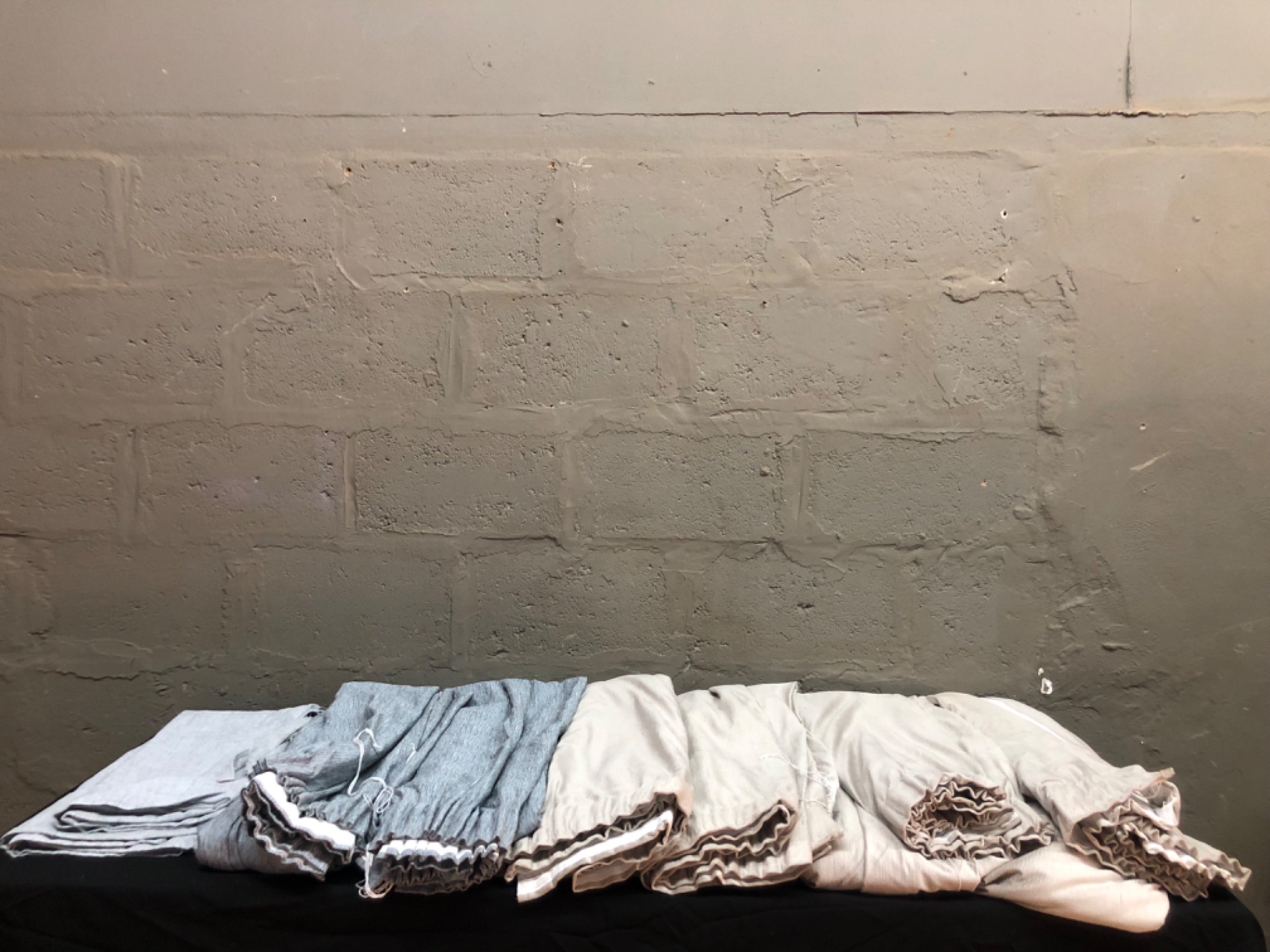 Lot of 7 Neutral linen-look Curtain Panels — Rod pockets, drawcords, used with small marks