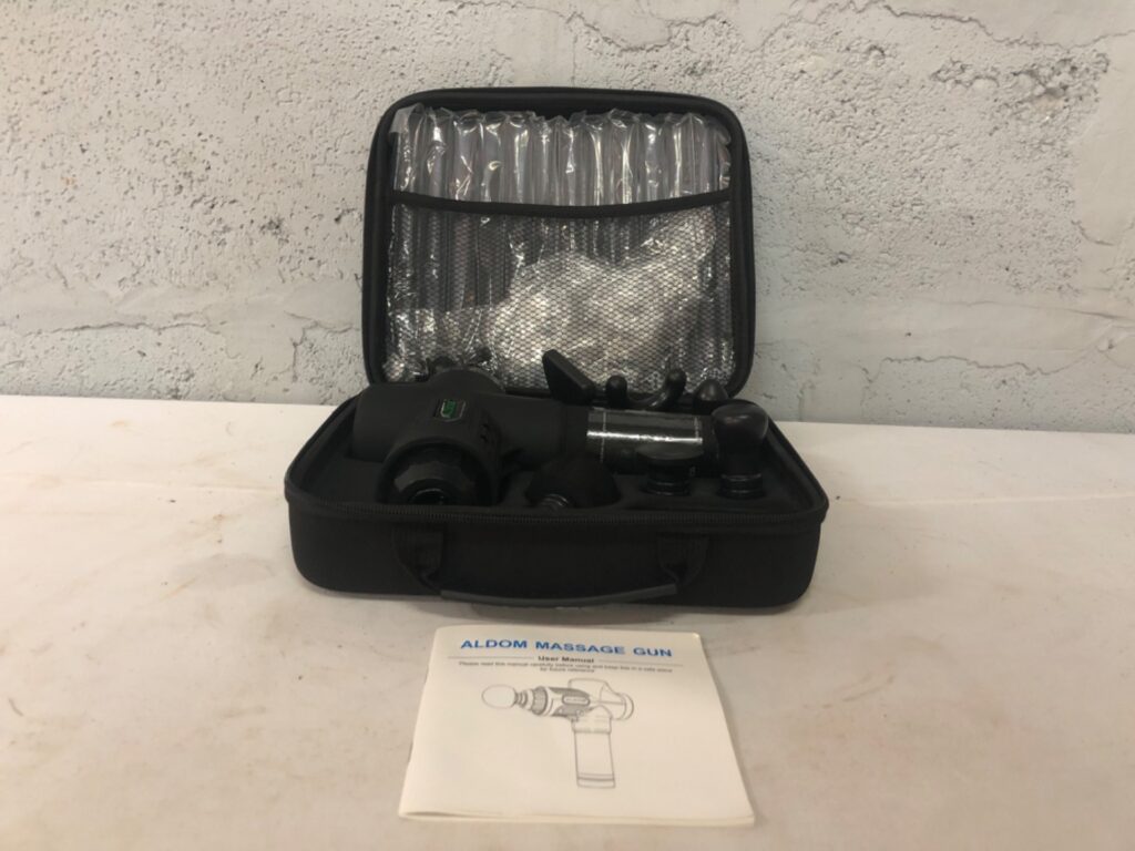 ALDOM Handheld Percussion Massage Gun with Case, Manual & Multiple Heads — Used, Working