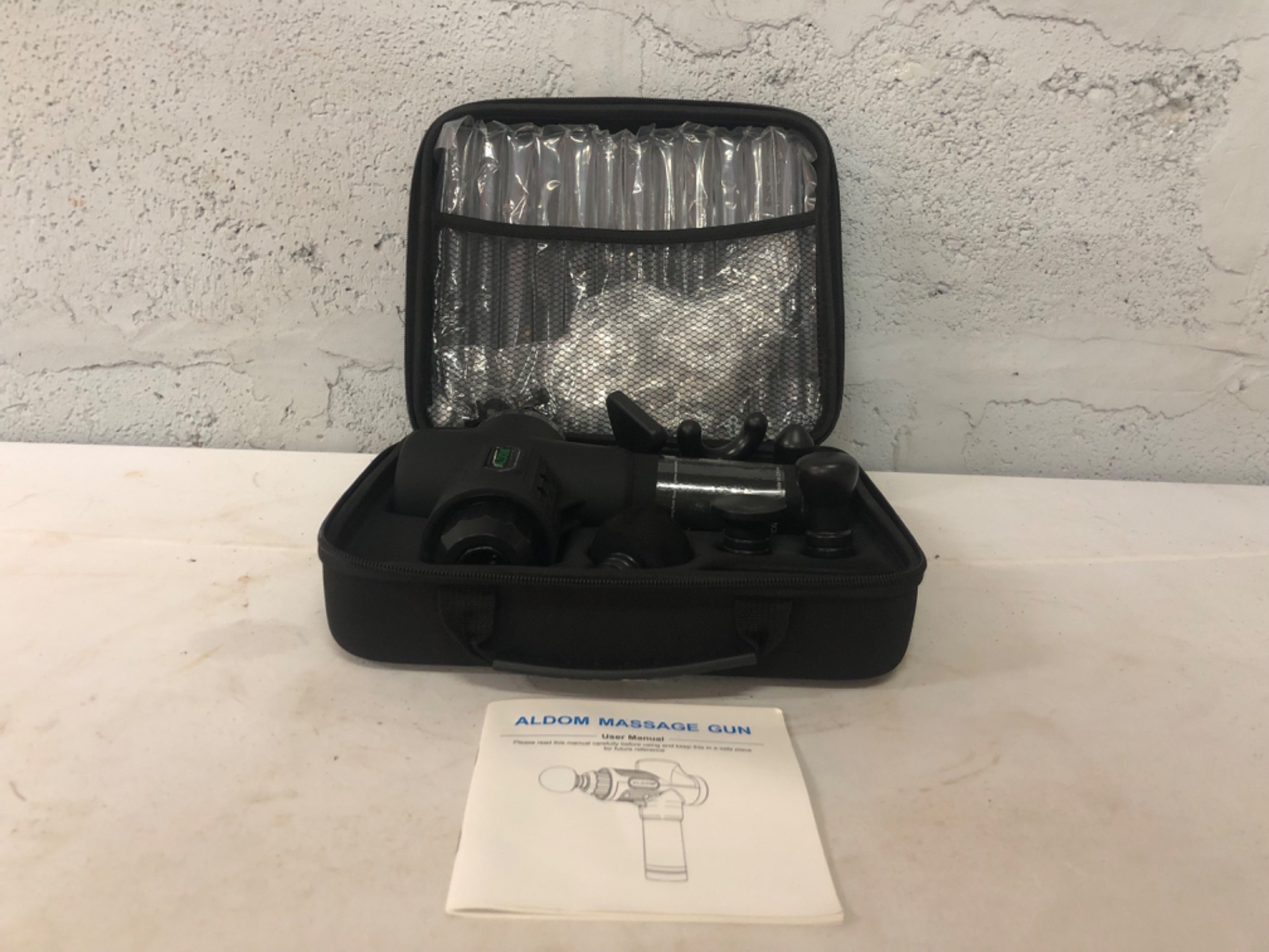 ALDOM Handheld Percussion Massage Gun with Case, Manual & Multiple Heads — Used, Working