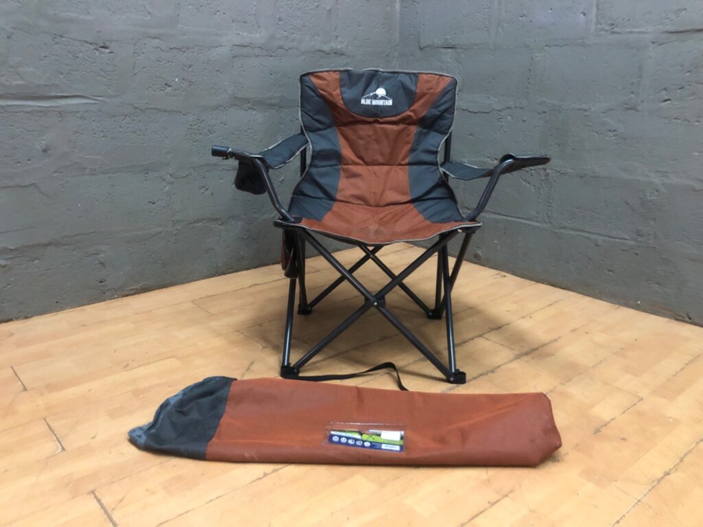 Blue Mountain Folding Camping Chair with Carry Bag and Cup Holder — Used, Structurally Sound
