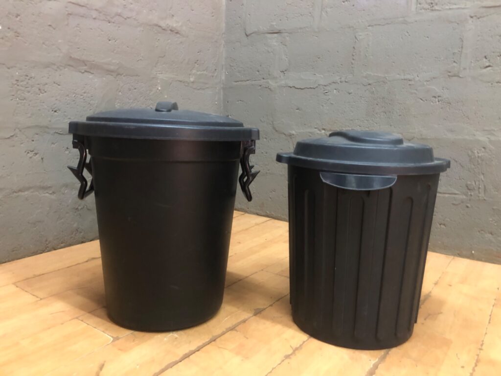 Pair of Black Plastic Bins with Lids and Handles — Used, Lids Included