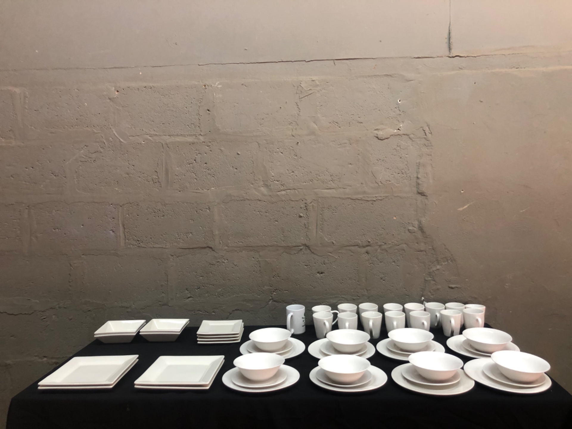 Bulk lot — approx. 52 white Clicks Home ‘new bone china’ plates, bowls & mugs (used)