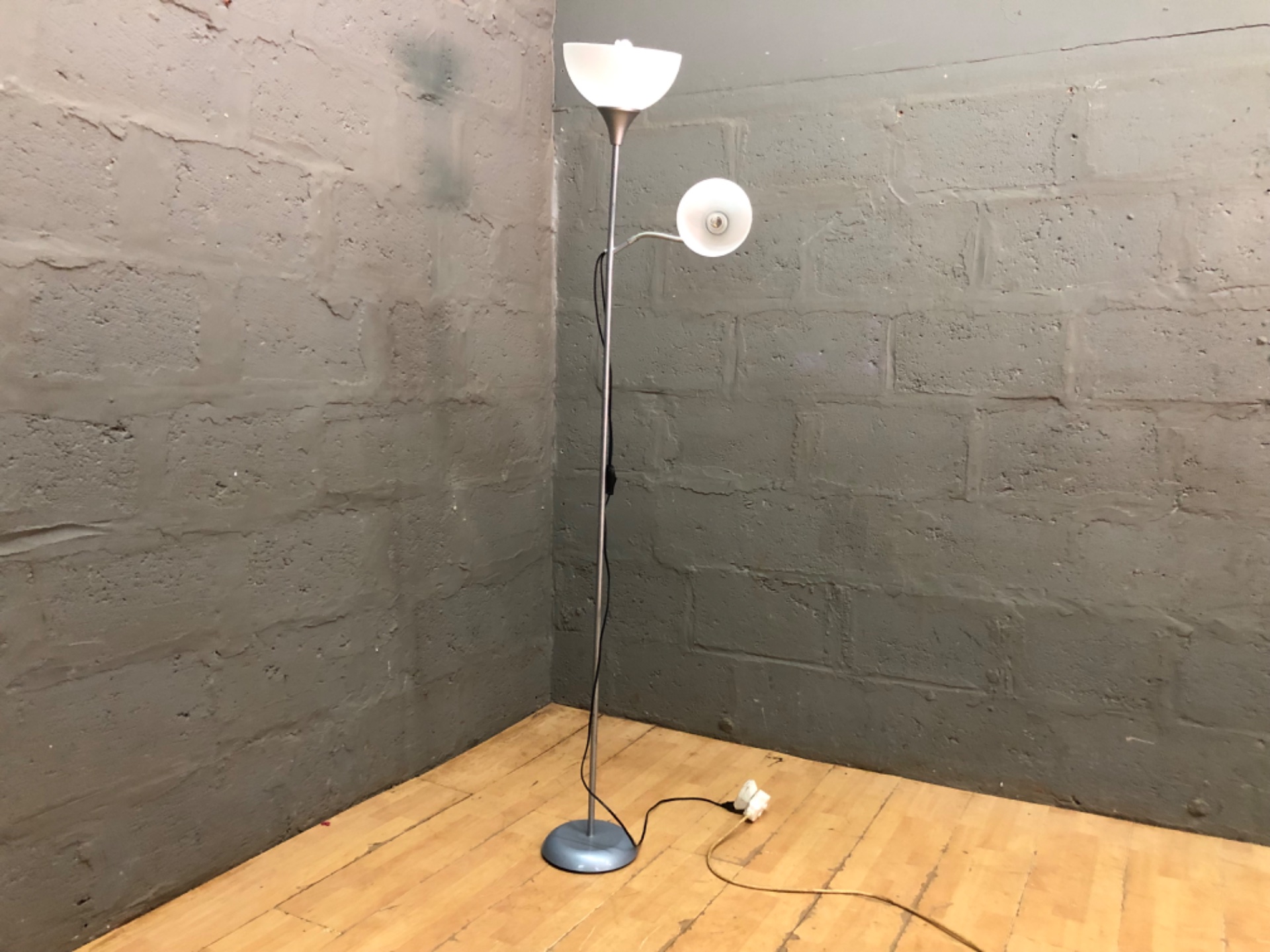 Floor-standing torchiere lamp with adjustable reading arm — tested working