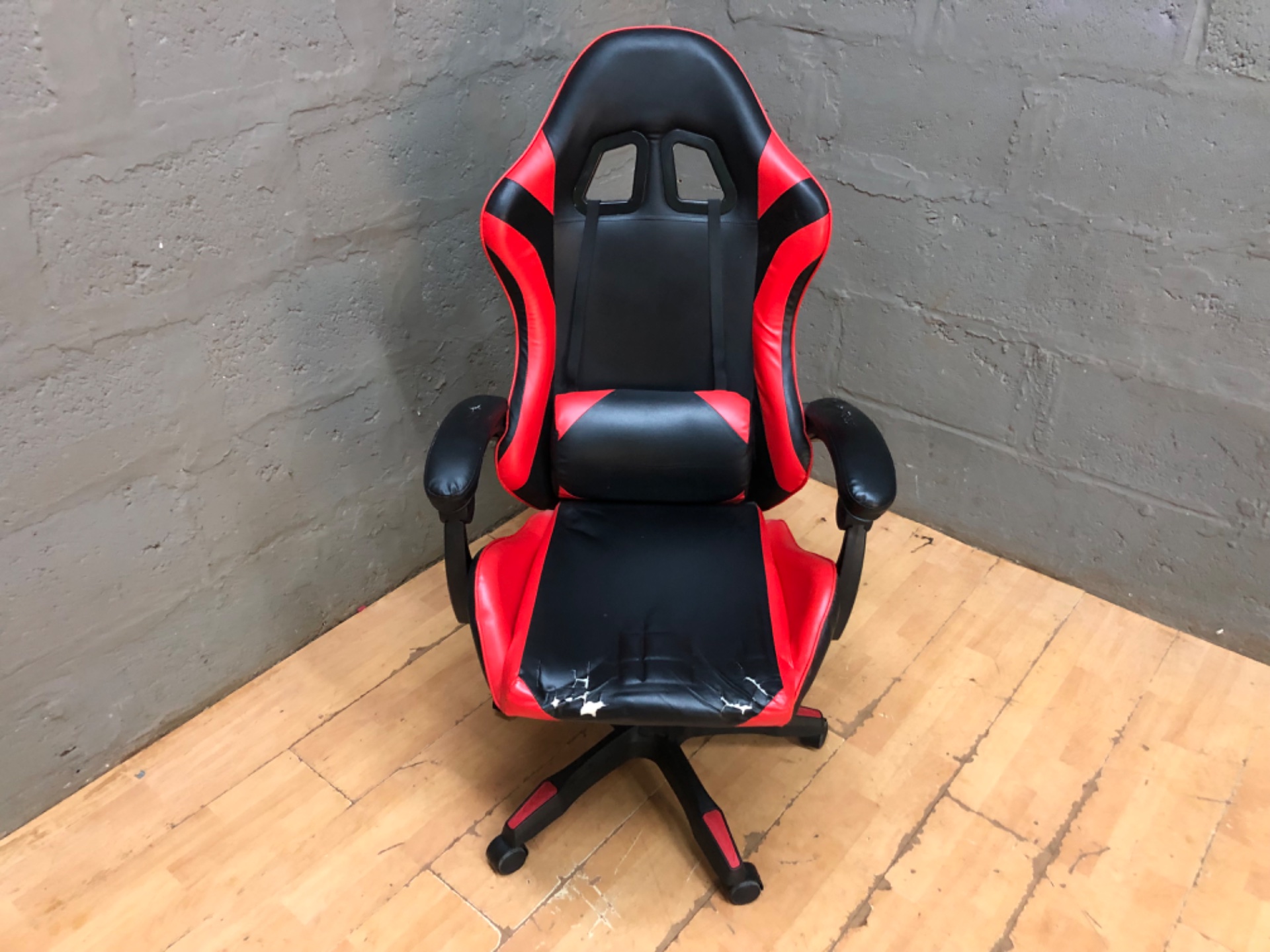 Red & Black Racing-Style Office / Gaming Chair — Height/tilt tested, heavy upholstery damage
