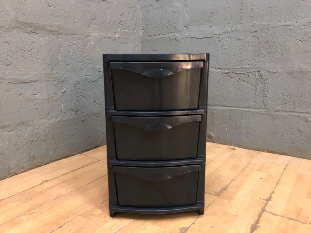 Black Plastic 4-Drawer Storage Unit – Compact Stackable Organiser (63 x 50 x 38 cm)