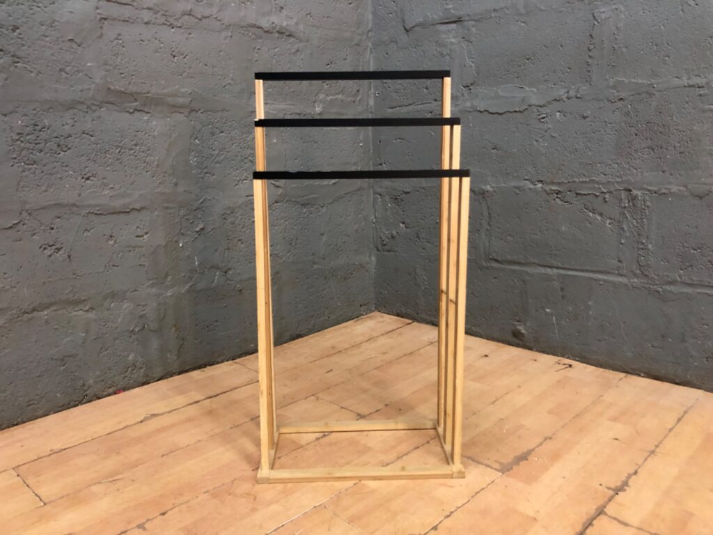 3-tier Wooden Display Stand / Ladder Rack — Natural Frame with Black Rails, Used