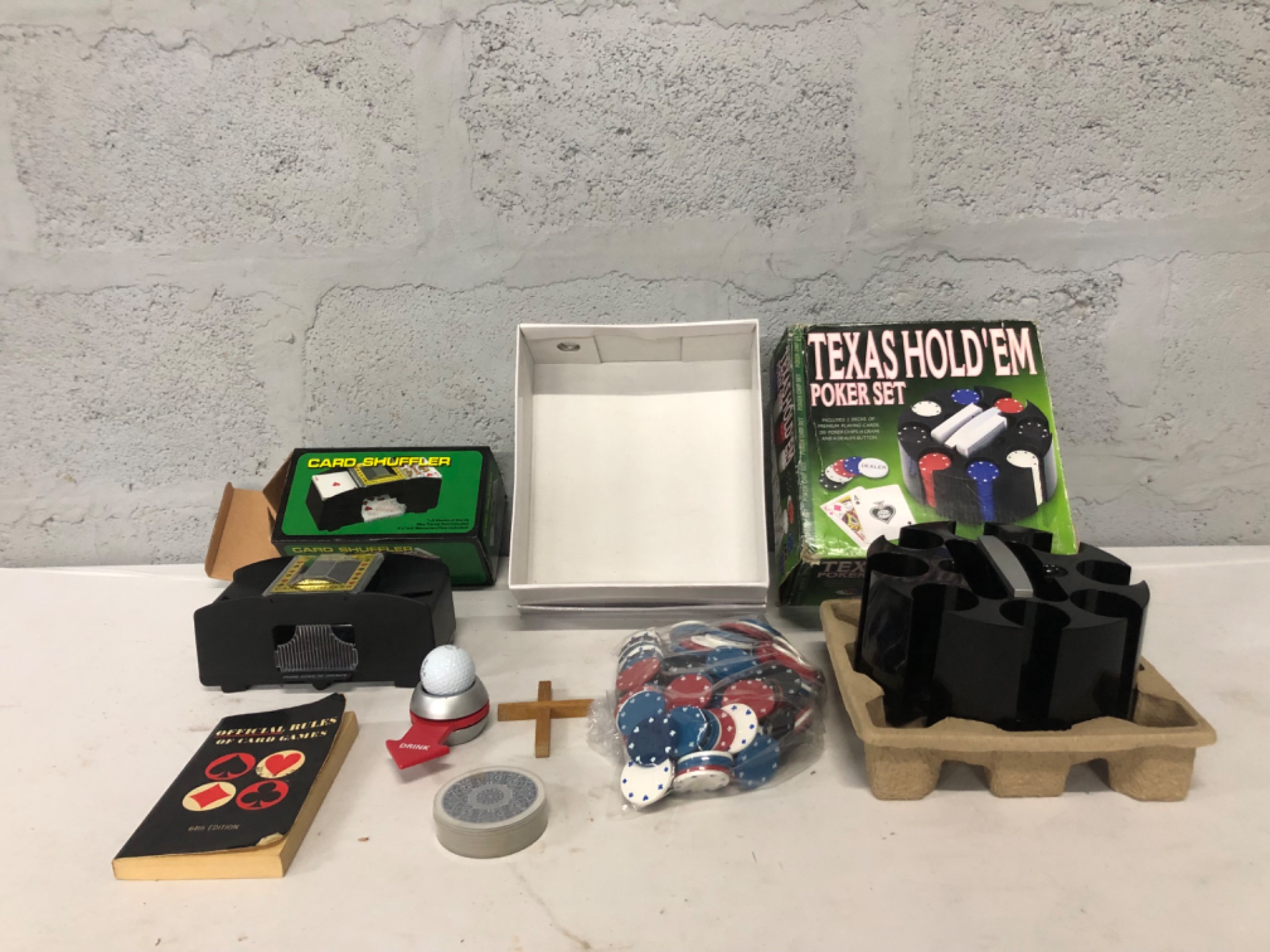 Assorted Texas Hold’em Poker Set with Tested Electric Card Shuffler, Chips & Accessories