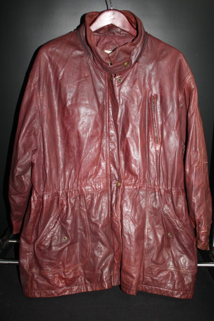 Burgundy Leather Long Jacket / Parka — Pre-owned, Lined, Visible Wear (label torn)