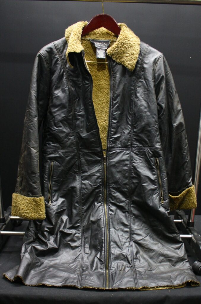 COACO New York Long Black Coat with Sheeps-Wool Lining — Size L, worn condition