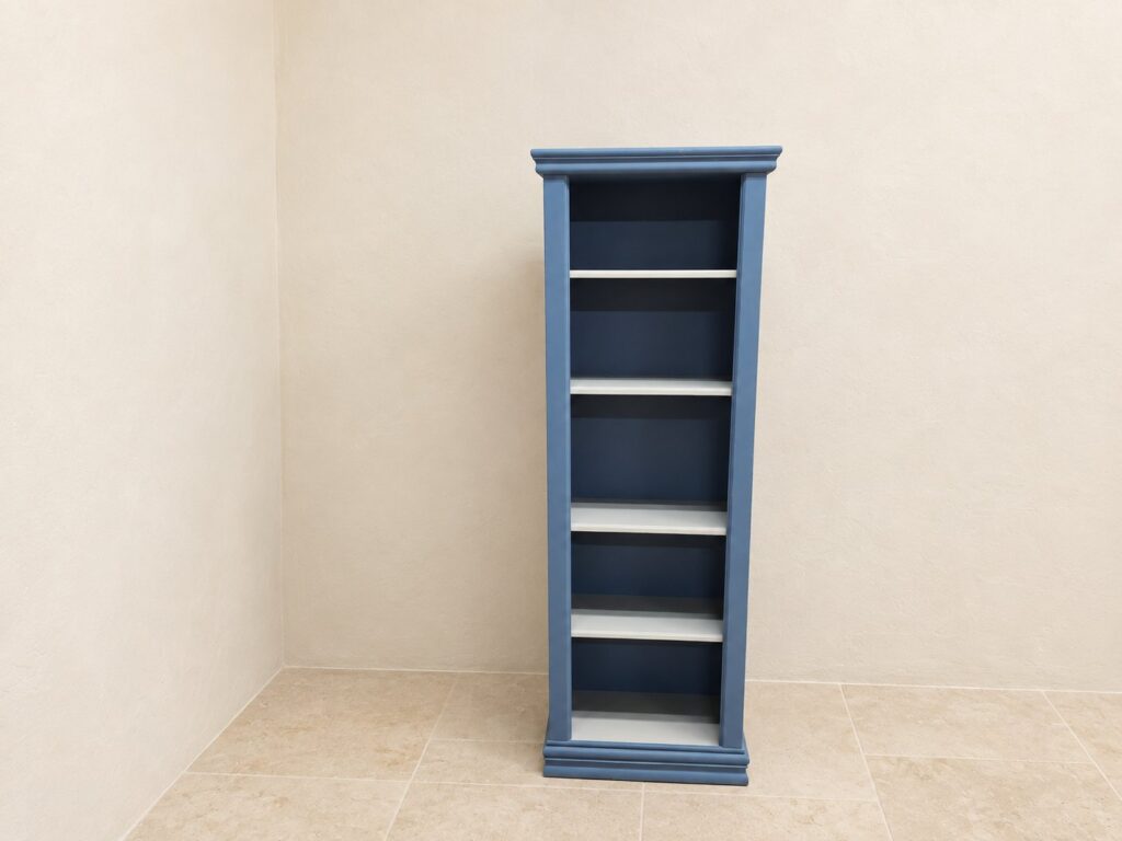 Tall Narrow Blue Painted Bookcase / Shelving Unit — 60 x 34 x 190cm (as supplied)