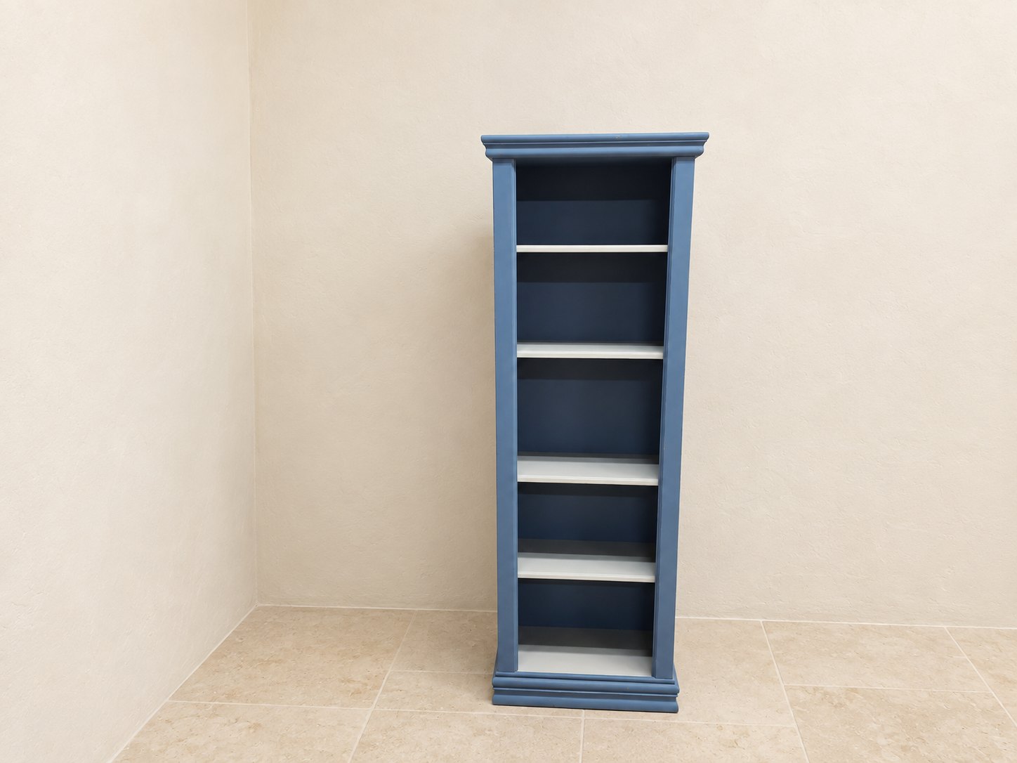Tall Narrow Blue Painted Bookcase / Shelving Unit — 60 x 34 x 190cm (as supplied)