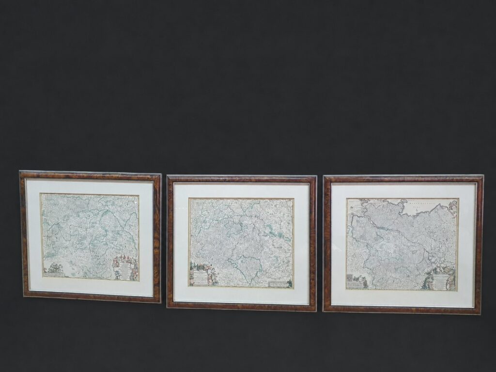 Lot of 3 Framed Engraved Maps (hand‑coloured look) — 50 x 46 cm each