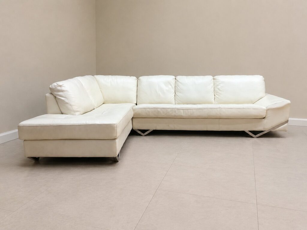 Cream L‑shaped Sectional Sofa with Left Chaise – Bonded leather, Metal Legs, Two‑Piece