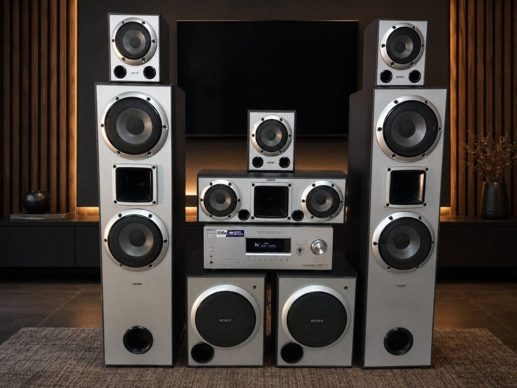 Sony STR-K1500 AV Receiver with Matching 5.1 Speaker Set — Powers On, Good Condition, Cables Included (No Remote)