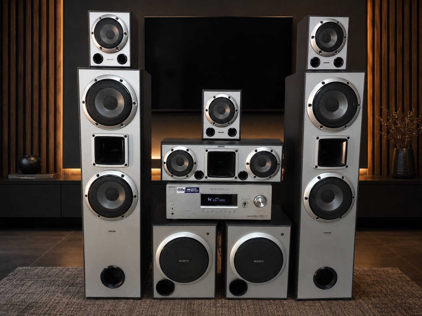 Sony STR-K1500 AV Receiver with Matching 5.1 Speaker Set — Powers On, Good Condition, Cables Included (No Remote)