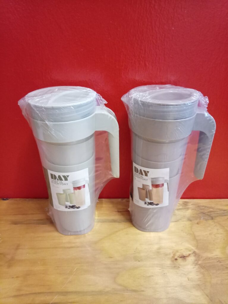 Pair: DAY “Useful Everyday” 1.4 L Plastic Jugs with 4 Tumblers – Brand New, Shrink-wrapped (2)