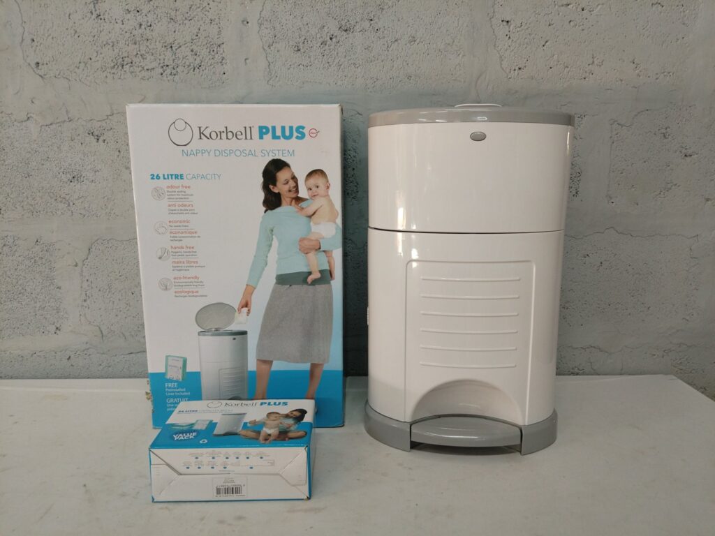 Korbell PLUS 26L Nappy Disposal Bin + 3‑refill Value Pack — Boxed, Like‑new