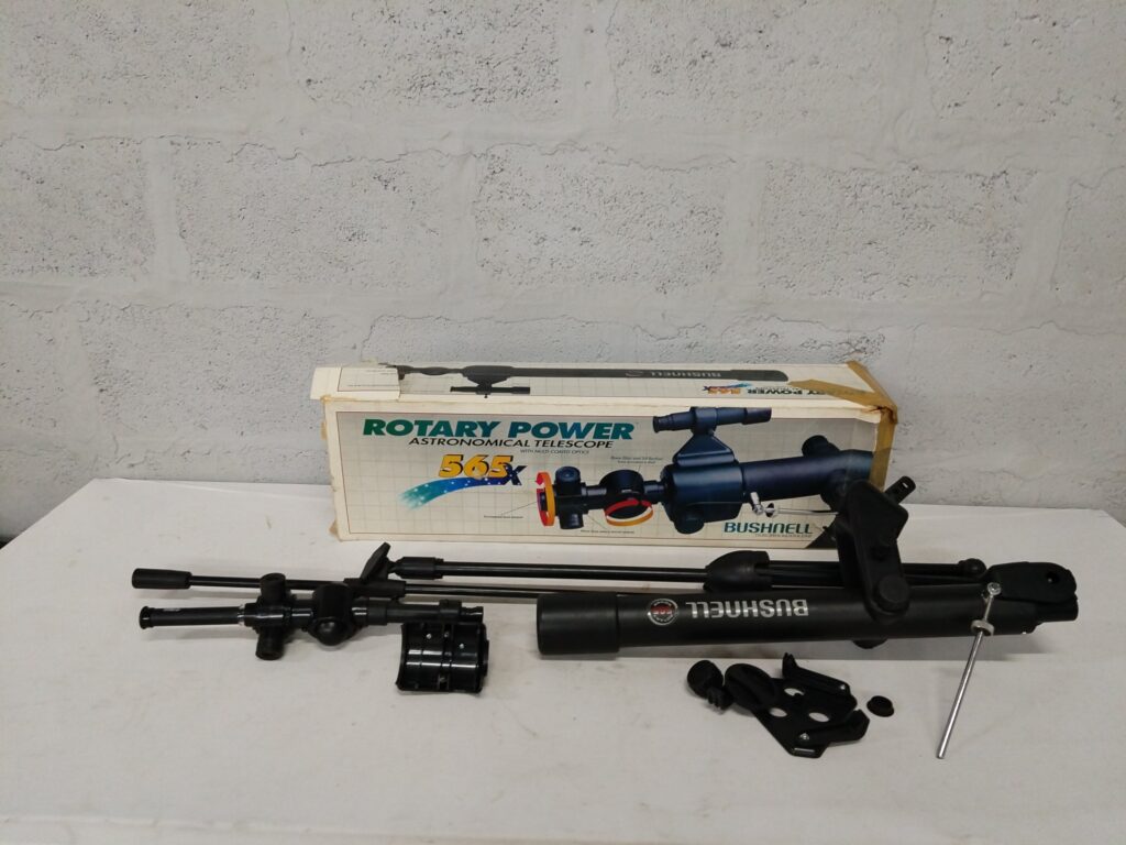 Bushnell ‘Rotary Power 565x’ Astronomical Telescope — tripod, mount & box (parts/missing items)