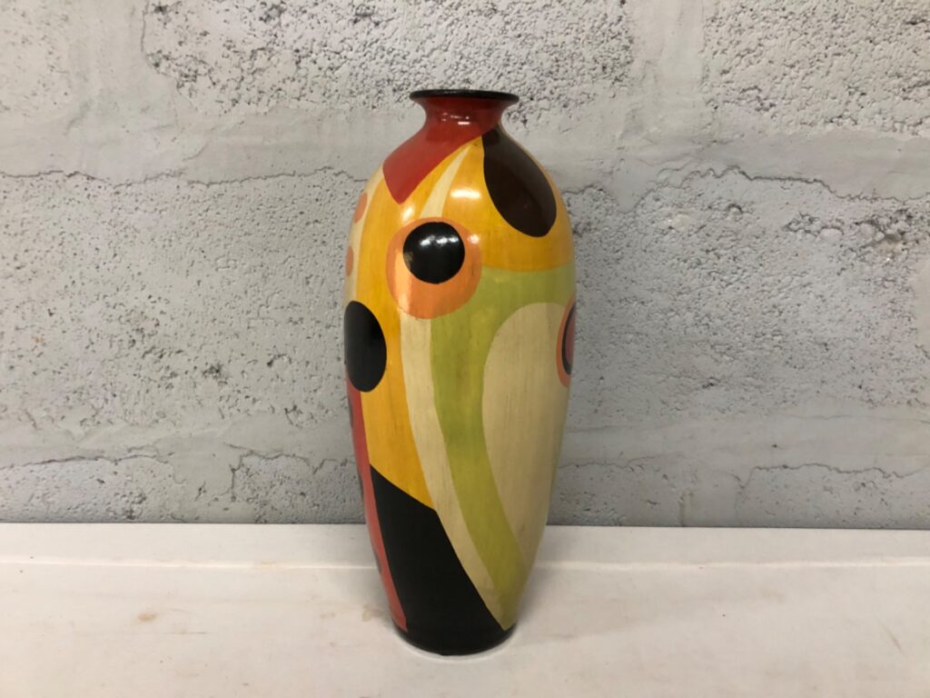 Tall 38 cm Painted Ceramic Decorative Vase — Colourful Abstract Design, Gloss Finish